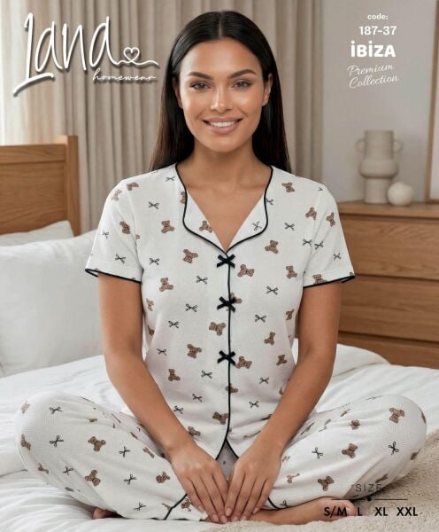 LANA 187-37 RİBANA FİYONKLU KISA KOL PİJAMA TAKIM