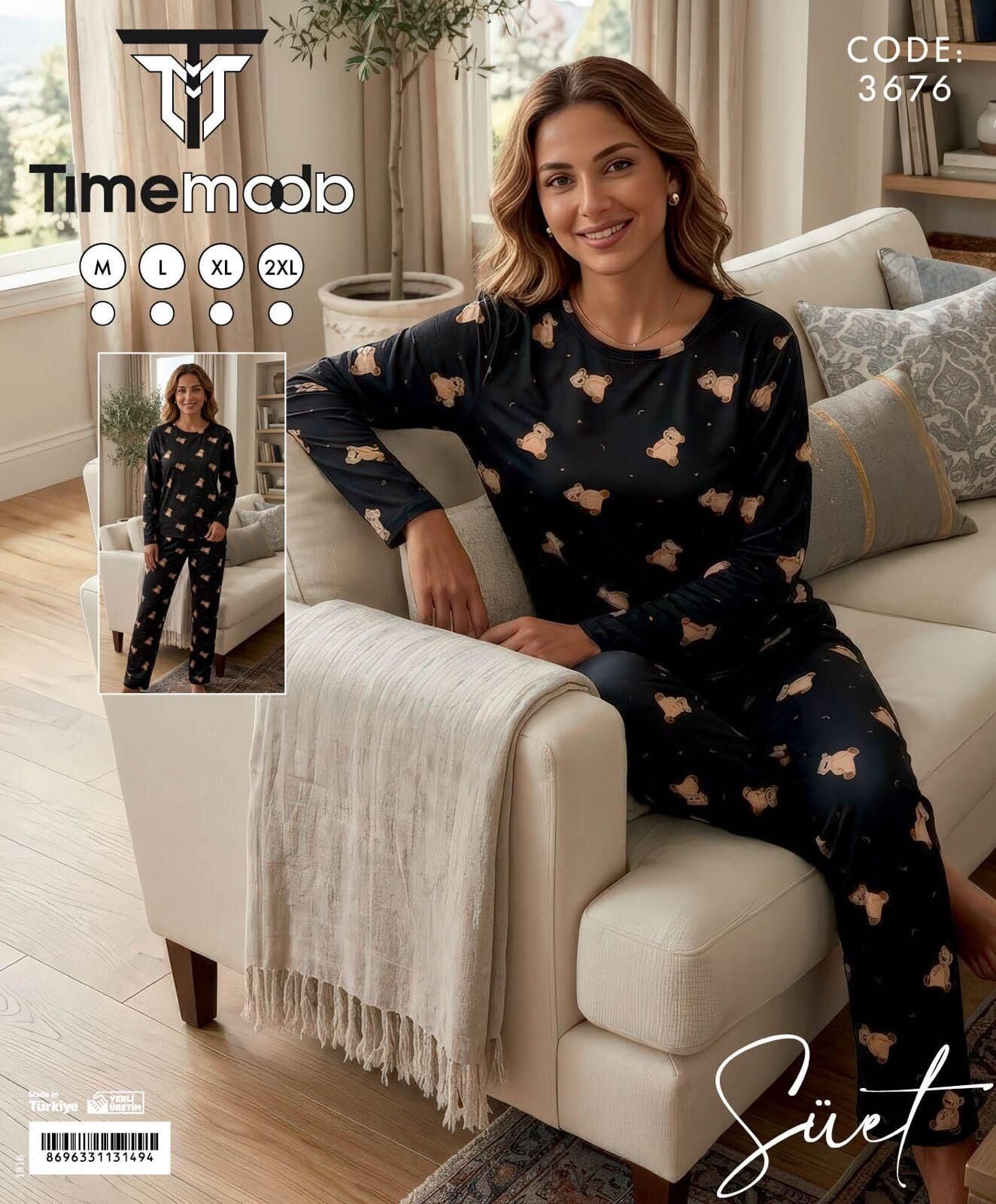 TİME MODA 3676 BAYAN SÜET PİJAMA TAKIM