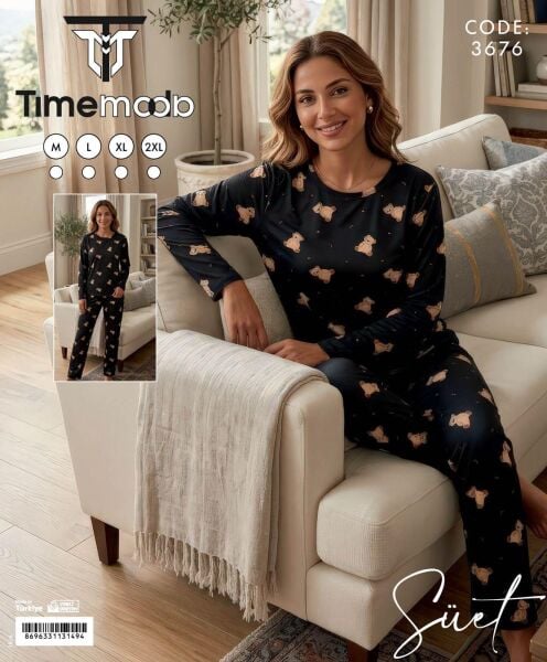 TİME MODA 3676 BAYAN SÜET PİJAMA TAKIM
