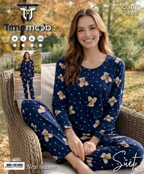 TİME MODA 3660 BAYAN SÜET PİJAMA TAKIM