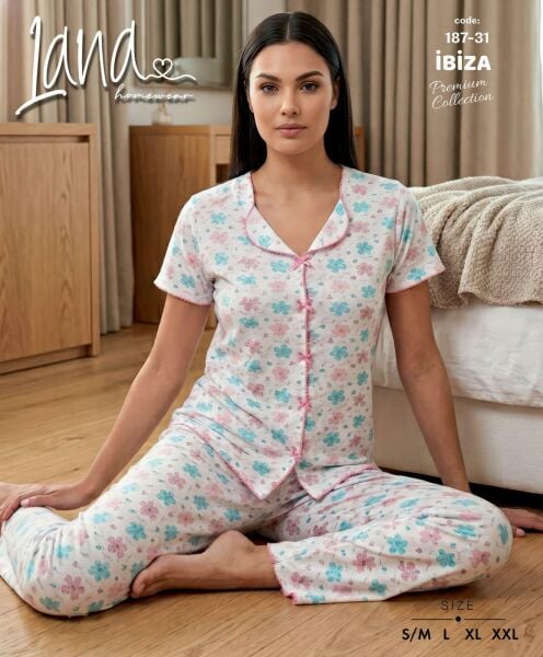 LANA 187-31 RİBANA FİYONKLU KISA KOL PİJAMA TAKIM