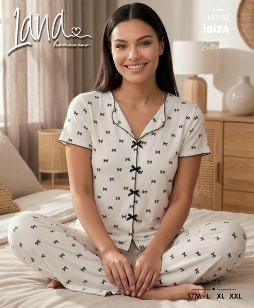 LANA 187-35 RİBANA FİYONKLU KISA KOL PİJAMA TAKIM