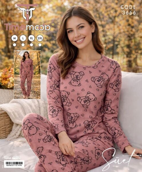 TİME MODA 3666 BAYAN SÜET PİJAMA TAKIM