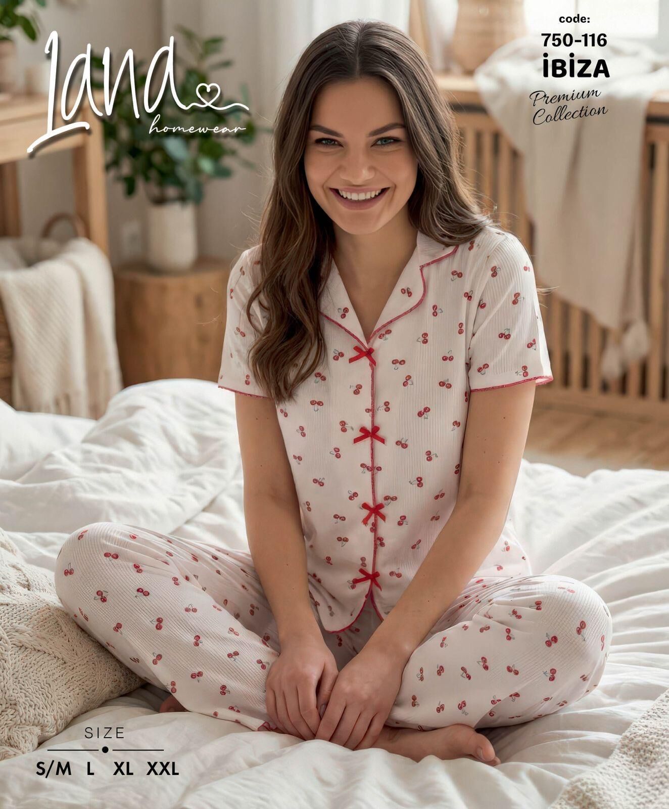 LANA 750-116 RİBANA FİYONKLU KISA KOL PİJAMA TAKIM