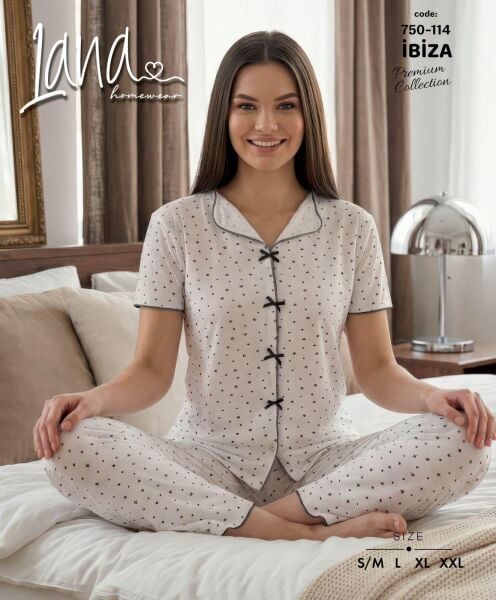 LANA 750-114 RİBANA FİYONKLU KISA KOL PİJAMA TAKIM