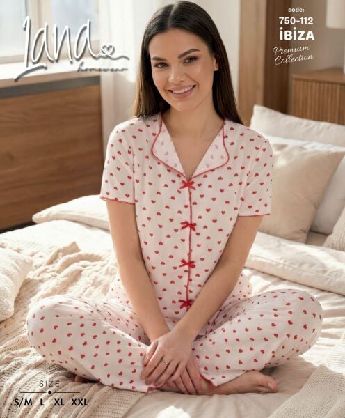 LANA 750-112 RİBANA FİYONKLU KISA KOL PİJAMA TAKIM