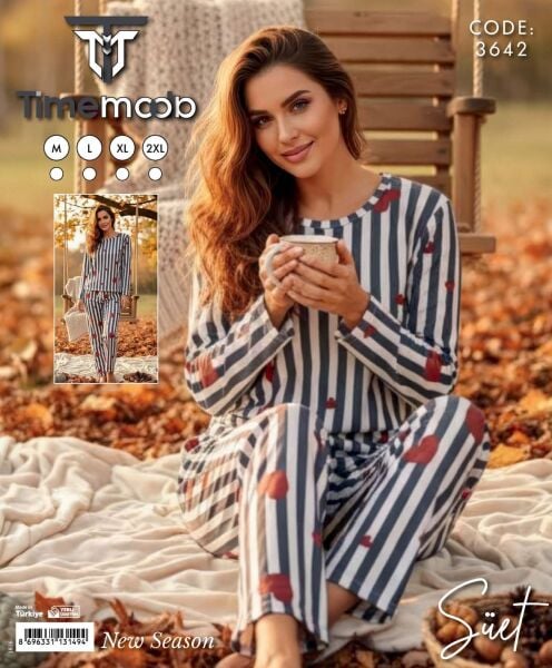TİME MODA 3642 BAYAN SÜET PİJAMA TAKIM