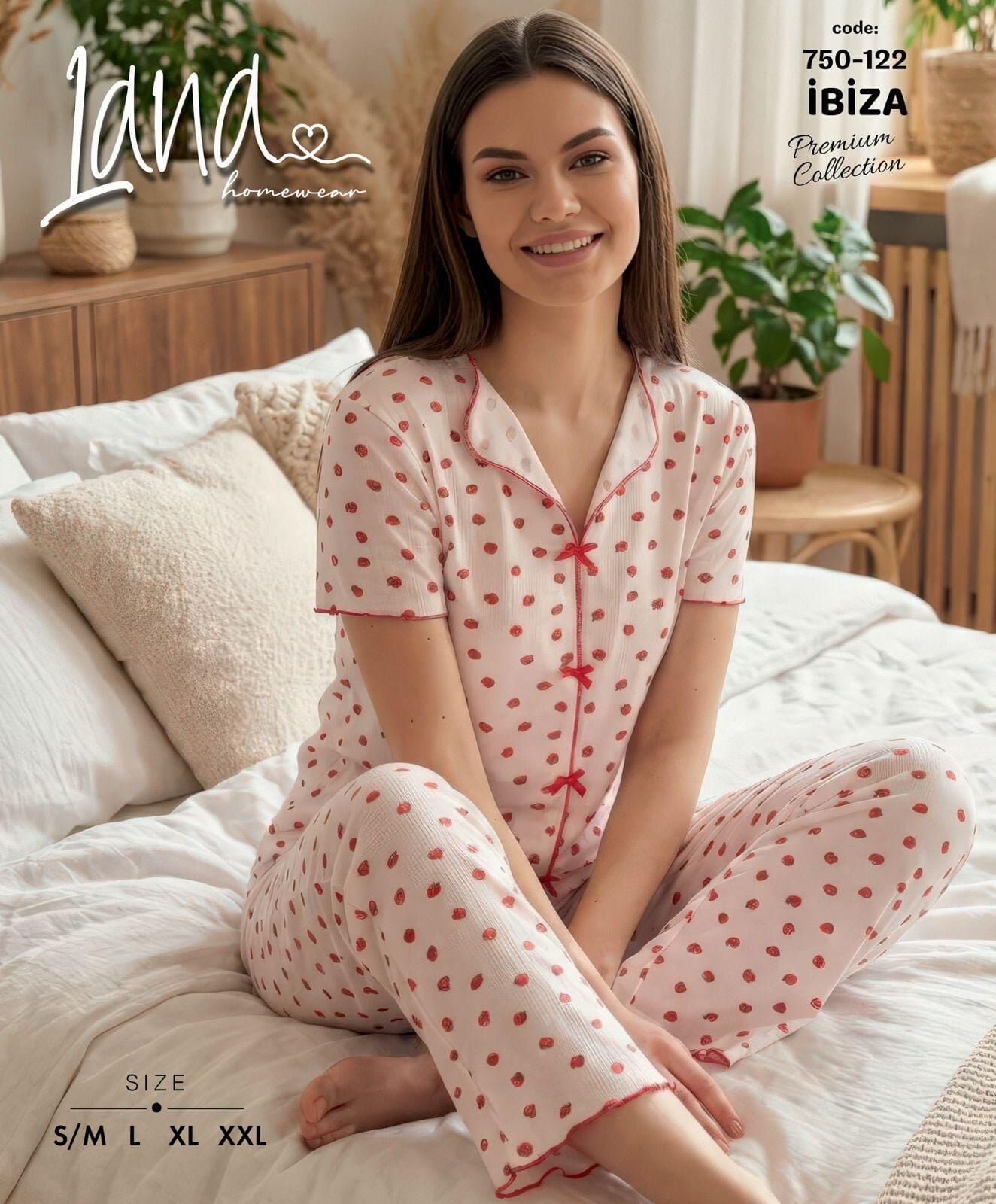 LANA 750-122 RİBANA FİYONKLU KISA KOL PİJAMA TAKIM