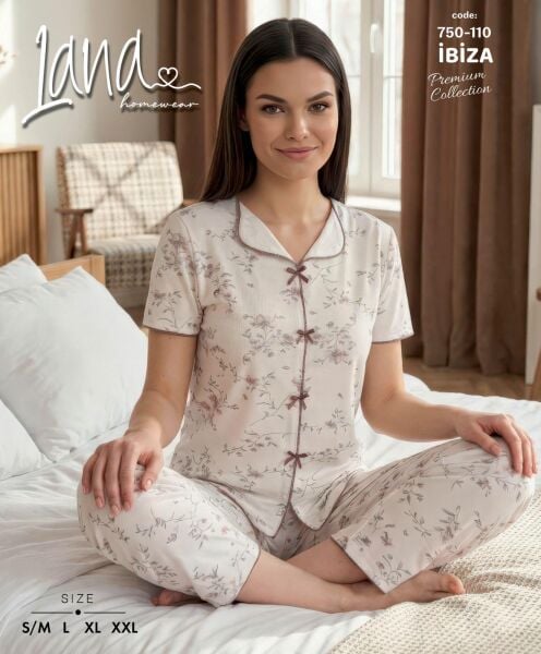 LANA 750-110 RİBANA FİYONKLU KISA KOL PİJAMA TAKIM