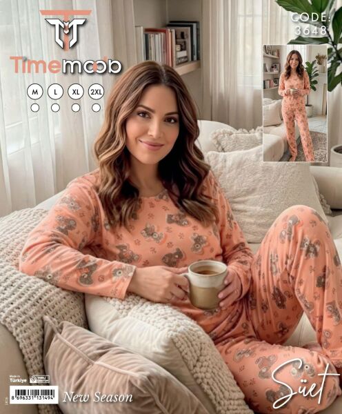 TİME MODA 3648 BAYAN SÜET PİJAMA TAKIM