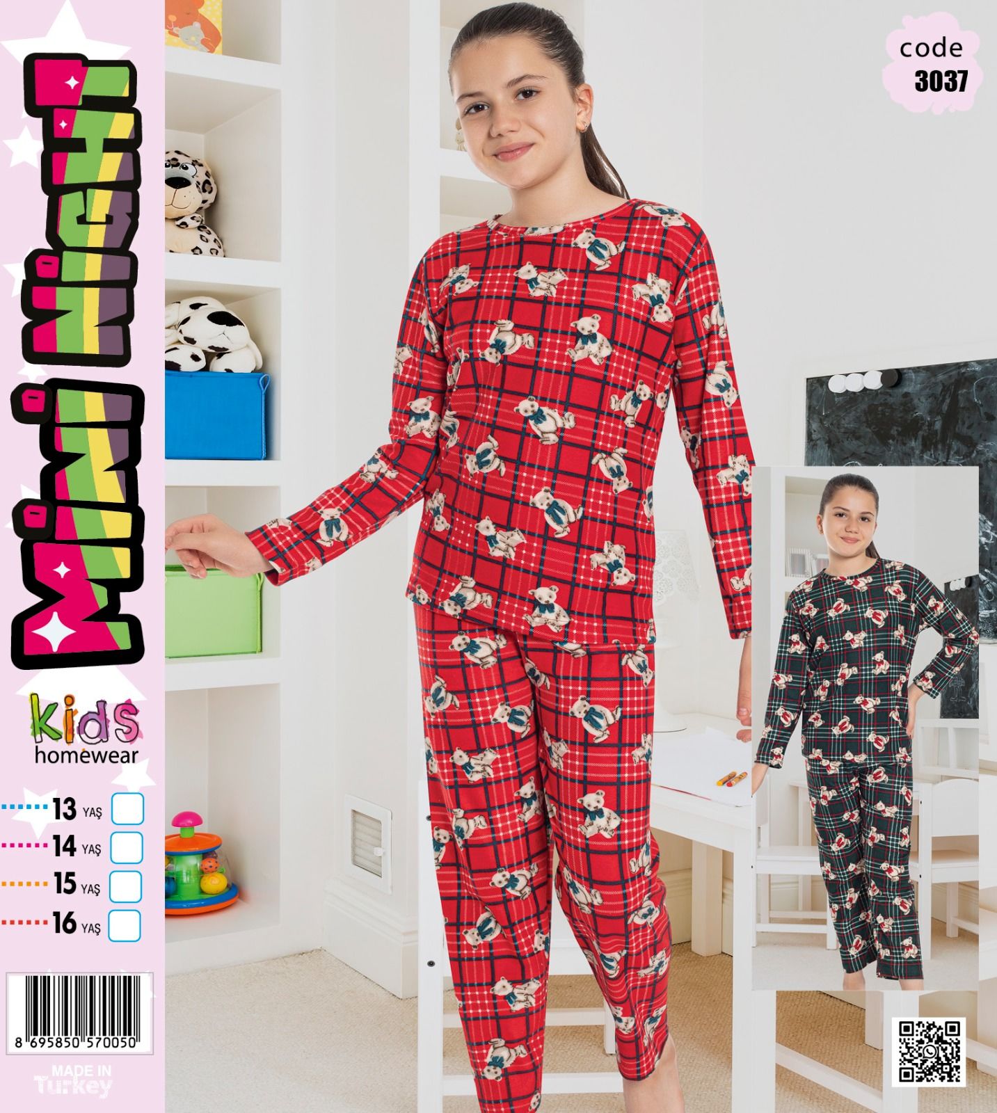 MİNİ NIGHT 3037 KIZ ÇOCUK SÜET PİJAMA TAKIM