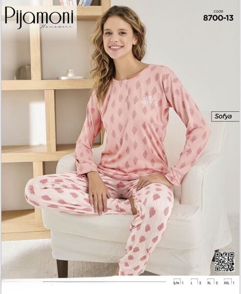 PİJAMONİ 8700-13 YENİ BAYAN SOFYA PİJAMA TAKIMI