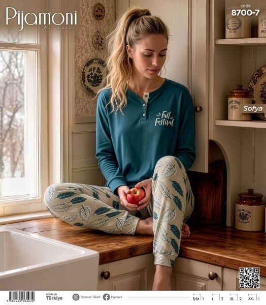 PİJAMONİ 8700-7 BAYAN SOFYA PİJAMA TAKIMI