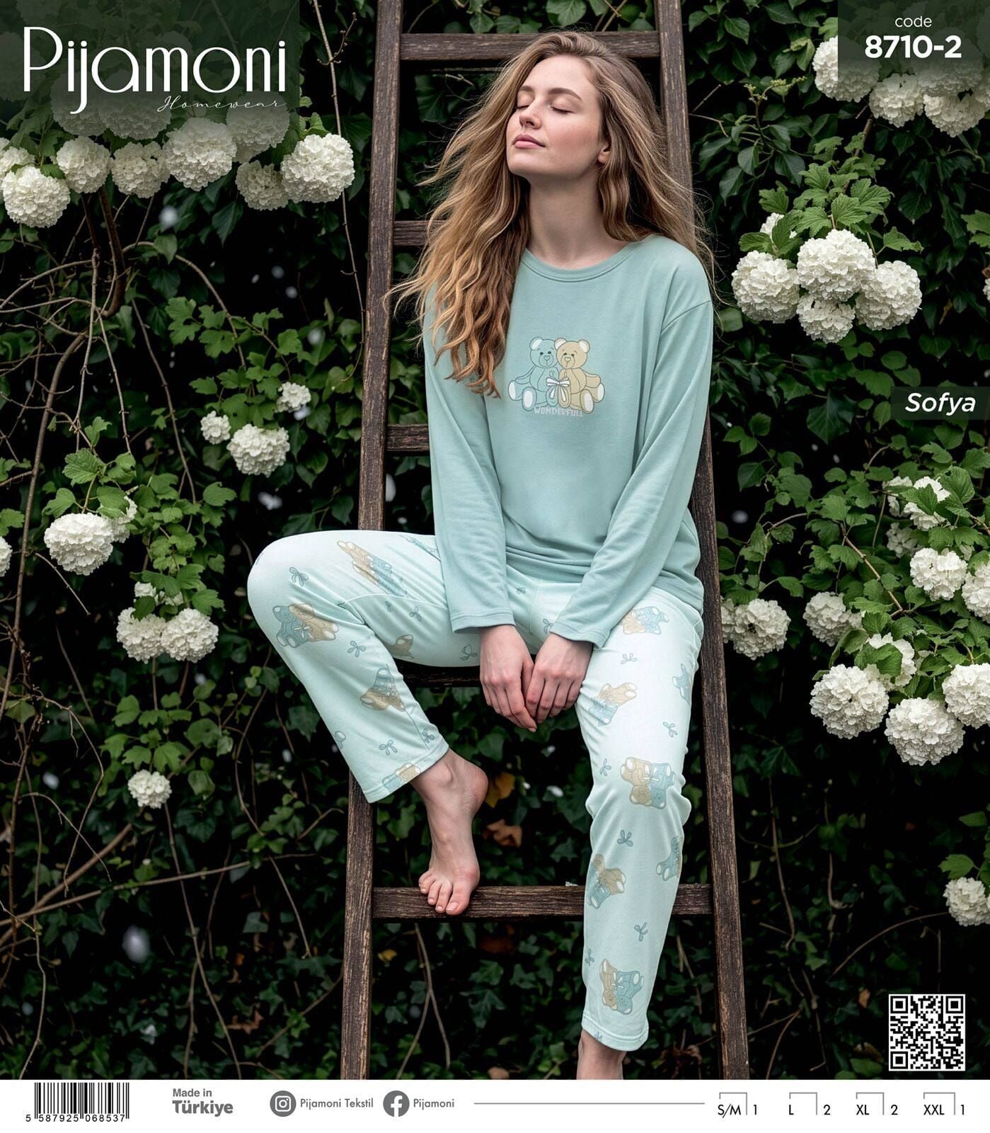 PİJAMONİ 8710-2 BAYAN SOFYA PİJAMA TAKIMI