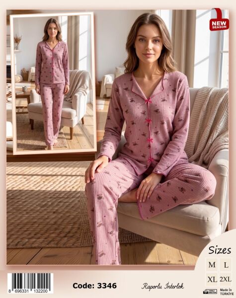 TİME MODA 3346 BAYAN FİYONKLU İNTERLOK PİJAMA TK
