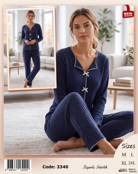 TİME MODA 3340 BAYAN FİYONKLU İNTERLOK PİJAMA TK
