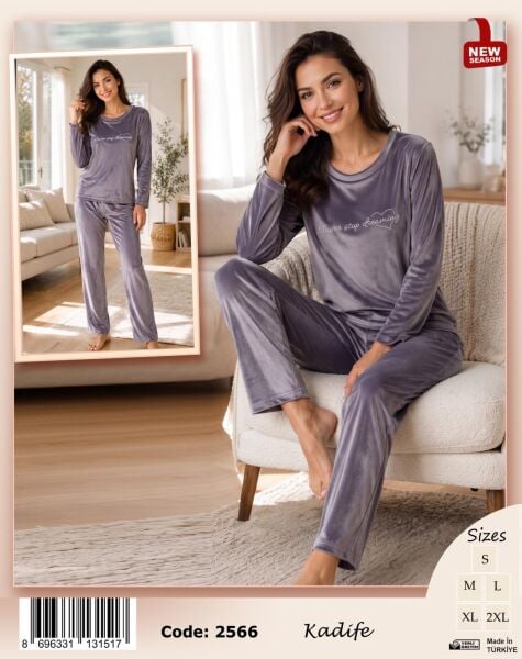 TİME MODA 2566 BAYAN BEYZİK KADİFE PİJAMA TAKIM