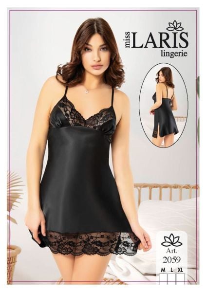 MİSS LARİS 2059 SATEN KISA GECELİK SİYAH
