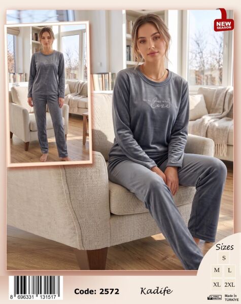 TİME MODA 2572 BAYAN BEYZİK KADİFE PİJAMA TAKIM