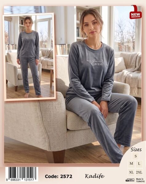 TİME MODA 2572 BAYAN BEYZİK KADİFE PİJAMA TAKIM