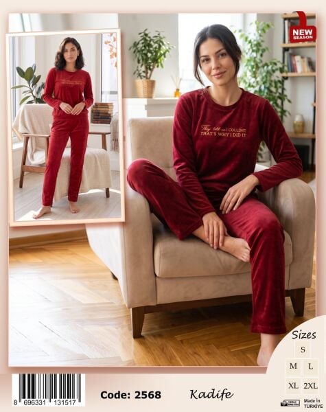 TİME MODA 2568 BAYAN BEYZİK KADİFE PİJAMA TAKIM