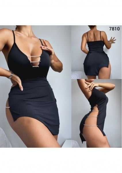 BELENG 7810 TAŞLI ELBİSE SİYAH