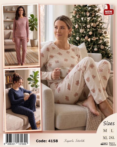 TİME MODA 4158 BAYAN BEYZİK İNTERLOK PİJAMA TK