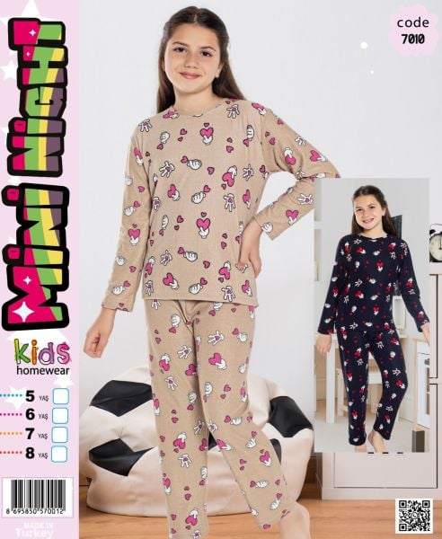 MİNİ NIGHT 7010 KIZ ÇOCUK SÜET PİJAMA TAKIM