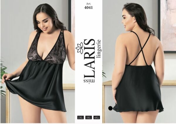 MİSS LARİS 4041 BIG SİZE SATEN KISA GECELİK
