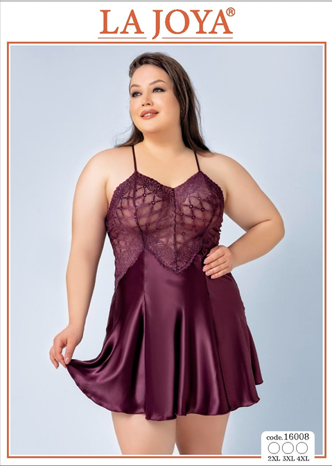 LAJOYA 16008 BAYAN KISA SATEN GECELİK 2XL-3XL-4XL
