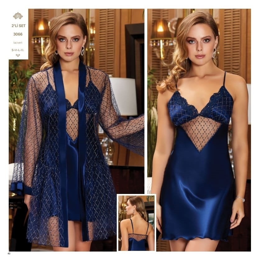 JEREMİ 3066 SATEN KISA 2 Lİ GECELİK TAKIM