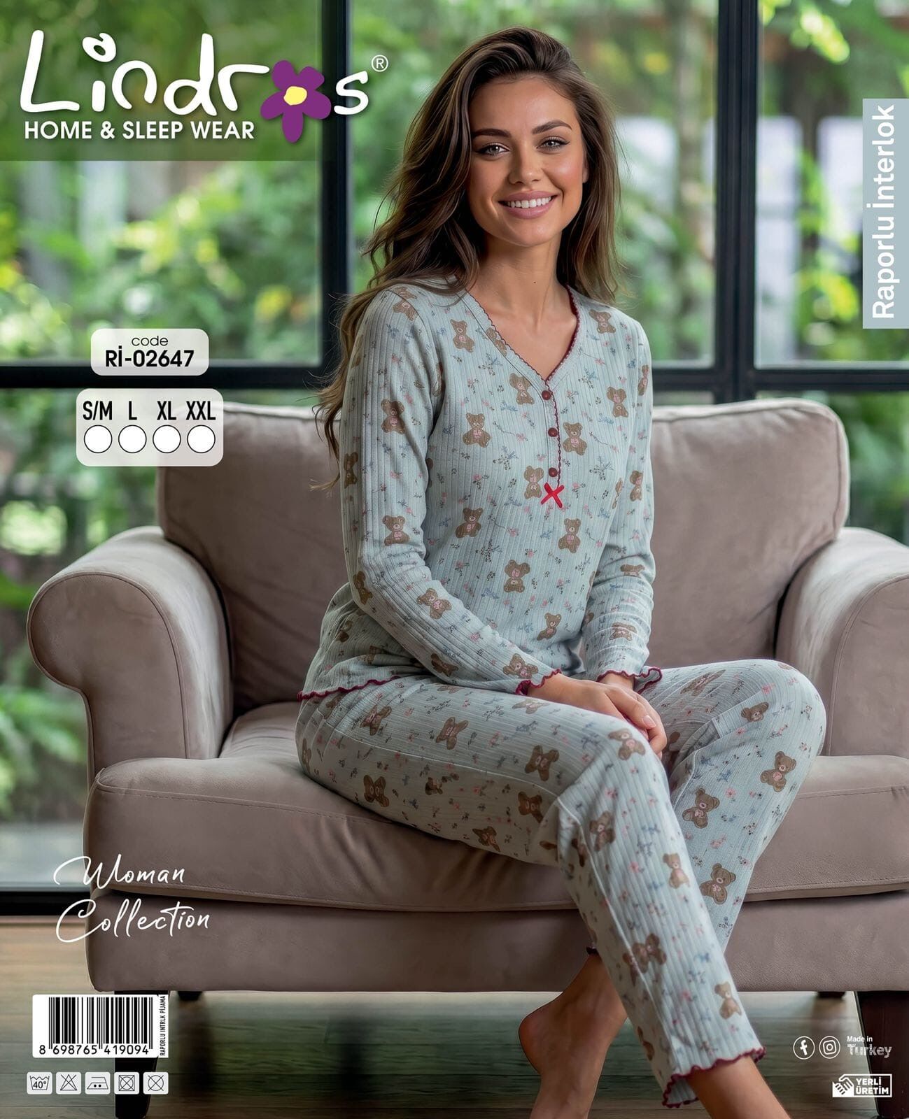 LİNDROS 02647 BAYAN RAPORLU İNT.ŞARD.PİJAMA TAKIM