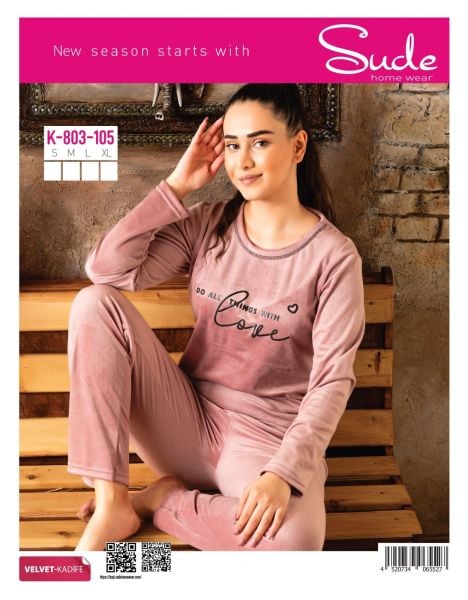 SUDE K-803-105 BAYAN KADİFE PİJAMA TK