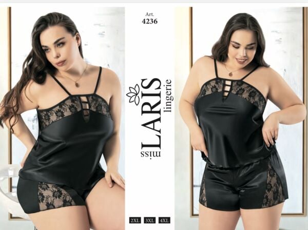 MİSS LARİS 4236 BIG SİZE SATEN ŞORT TAKIM
