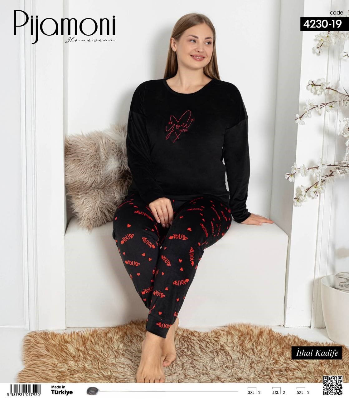 PİJAMONİ 4230-19 FRANSIZ BATTAL KADİFE PİJAMA TK