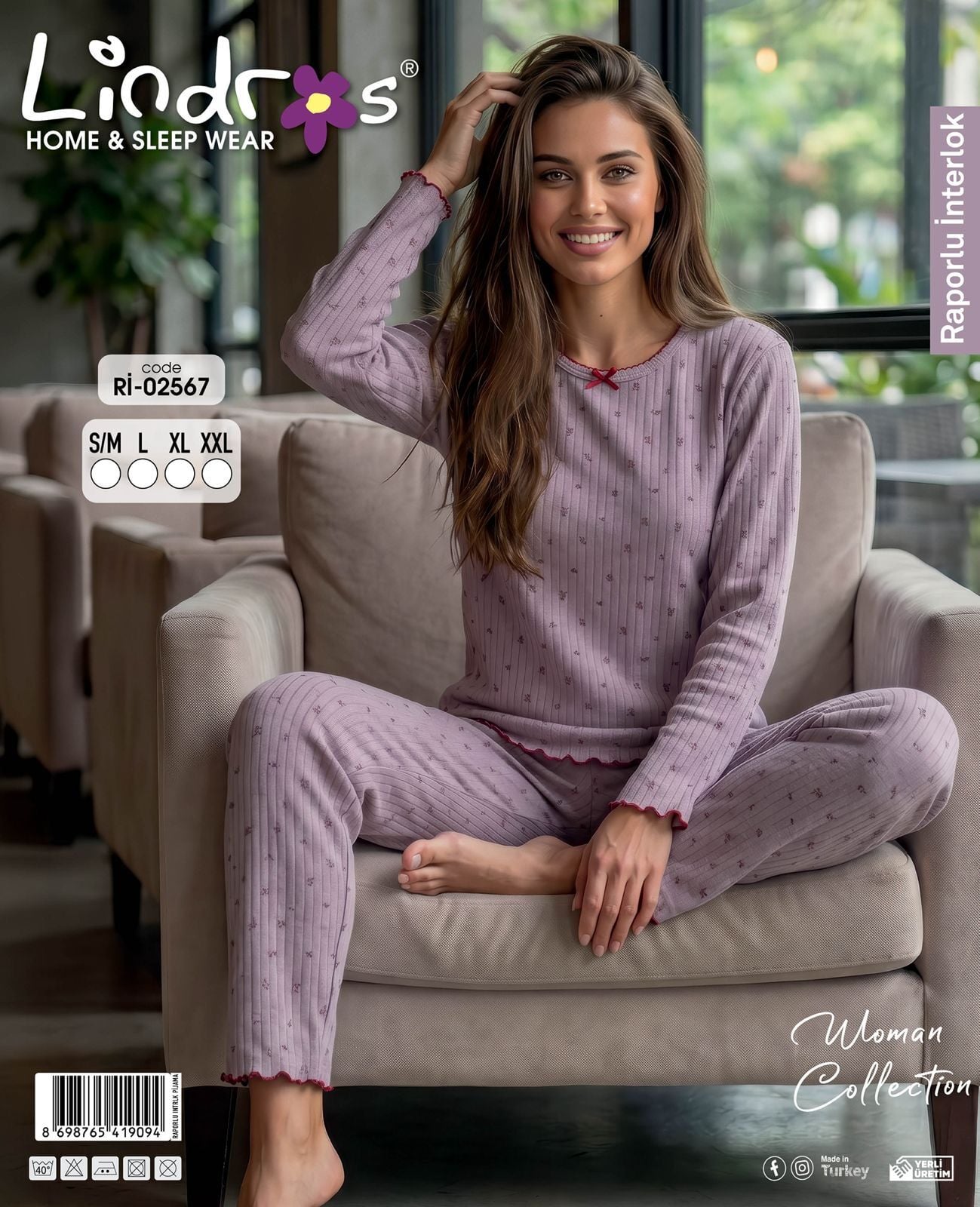 LİNDROS 02567 BAYAN RAPORLU İNT.ŞARD.PİJAMA TAKIM