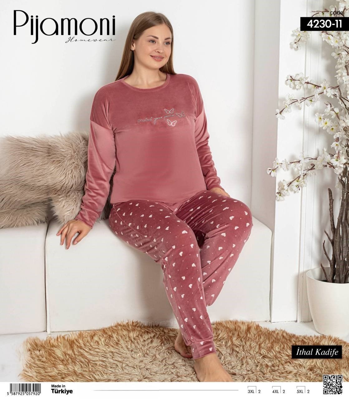 PİJAMONİ 4230-11 FRANSIZ BATTAL KADİFE PİJAMA TK