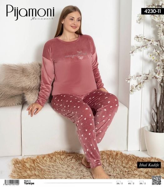 PİJAMONİ 4230-11 FRANSIZ BATTAL KADİFE PİJAMA TK