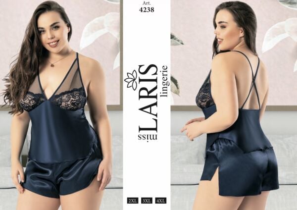 MİSS LARİS 4238 BIG SİZE SATEN ŞORT TAKIM