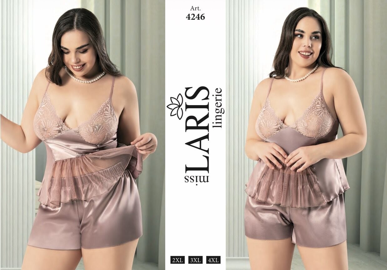 MİSS LARİS 4246 BIG SİZE SATEN ŞORT TAKIM