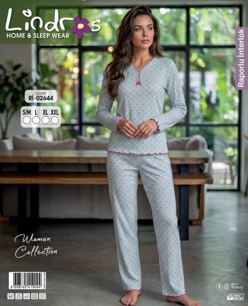 LİNDROS 02644 BAYAN RAPORLU İNT.ŞARD.PİJAMA TAKIM