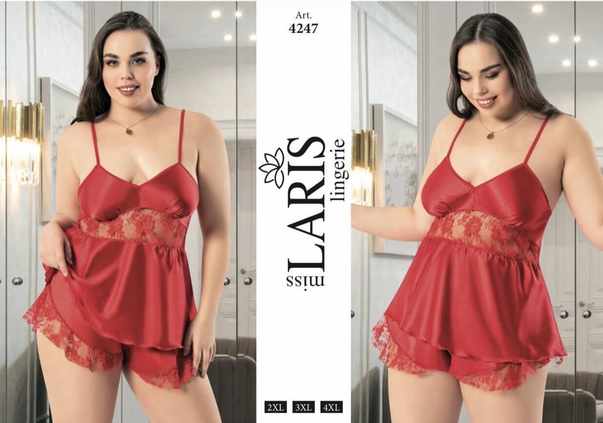 MİSS LARİS 4247 BIG SİZE SATEN ŞORT TAKIM
