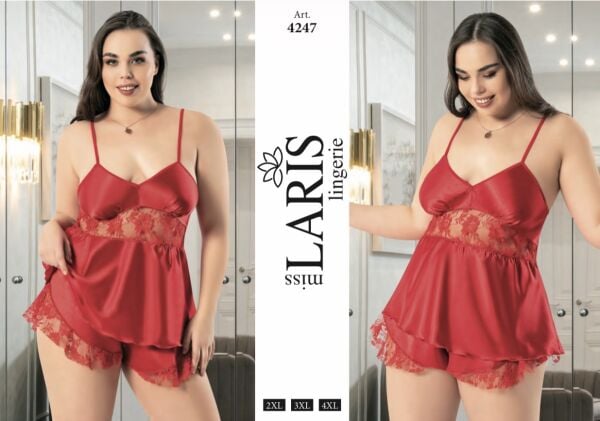 MİSS LARİS 4247 BIG SİZE SATEN ŞORT TAKIM