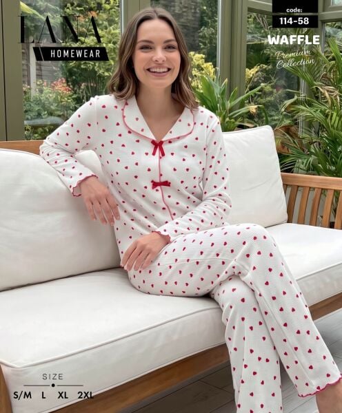 LANA 114-58 BAYAN DİKİŞLİ WAFFLE PİJAMA TAKIMI