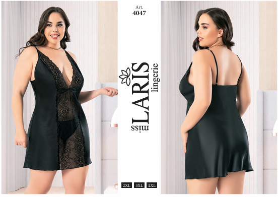 MİSS LARİS 4047 BIG SİZE SATEN KISA GECELİK