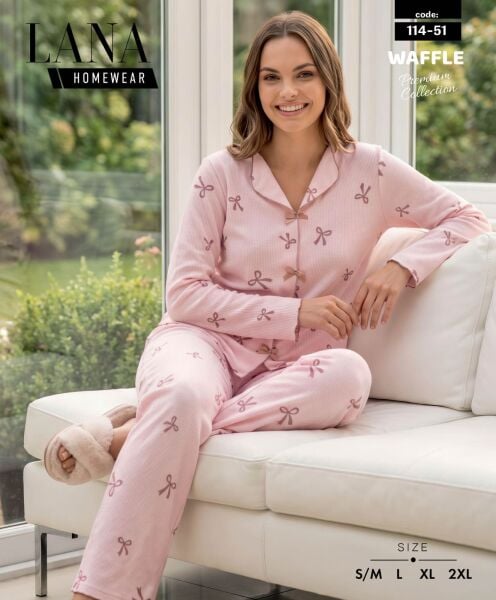 LANA 114-51 BAYAN DİKİŞLİ WAFFLE PİJAMA TAKIMI