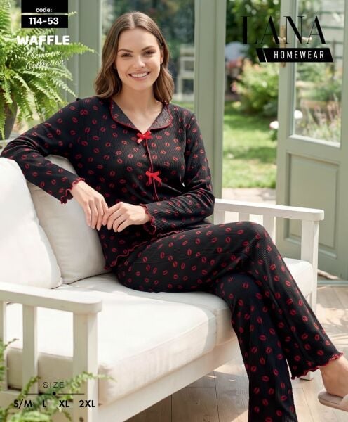 LANA 114-53 BAYAN DİKİŞLİ WAFFLE PİJAMA TAKIMI