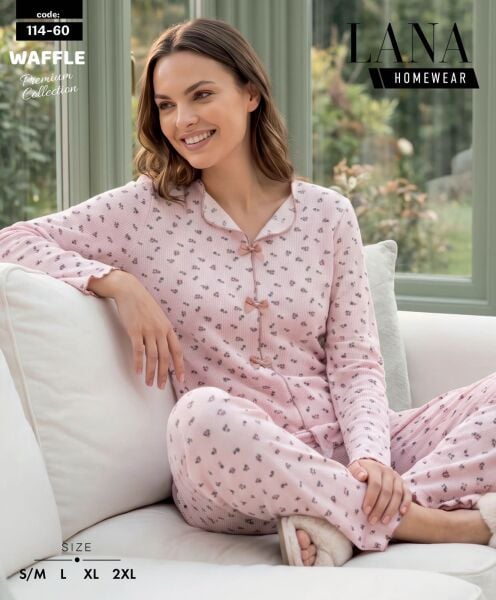 LANA 114-60 BAYAN DİKİŞLİ WAFFLE PİJAMA TAKIMI