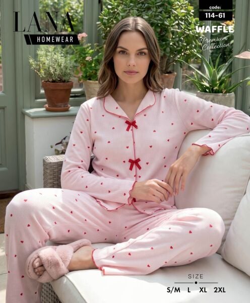 LANA 114-61 BAYAN DİKİŞLİ WAFFLE PİJAMA TAKIMI