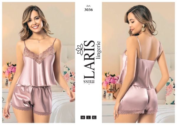 MİSS LARİS 3036 SATEN ŞORT TAKIM VİZON